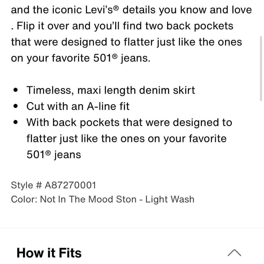 NWT Levi’s long A line Jean skirt - Picture 4 of 4